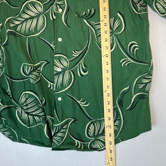 VTG Banana Republic 90 Men L Green Hawaiian Tropical Button-Up Camp Shirt Cotton - Picture 5 of 11